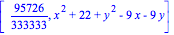 [95726/333333, x^2+22+y^2-9*x-9*y]